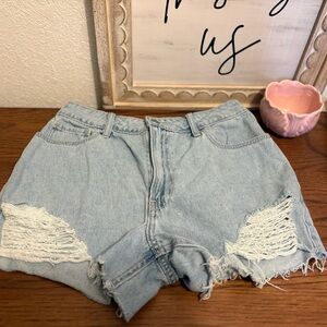 Hollister Light Blue Distressed Denim Shorts